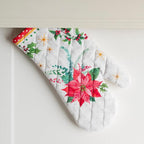Maison d' Hermine Oven Gloves 100% Cotton Oven Mitt 7" x 13" with Loop Heat Resistant, BBQ, Cooking Gloves, Baking, Grilling, Kitchen, Handling Hot Pans (Pack of 1, Poinsettia Christmas)