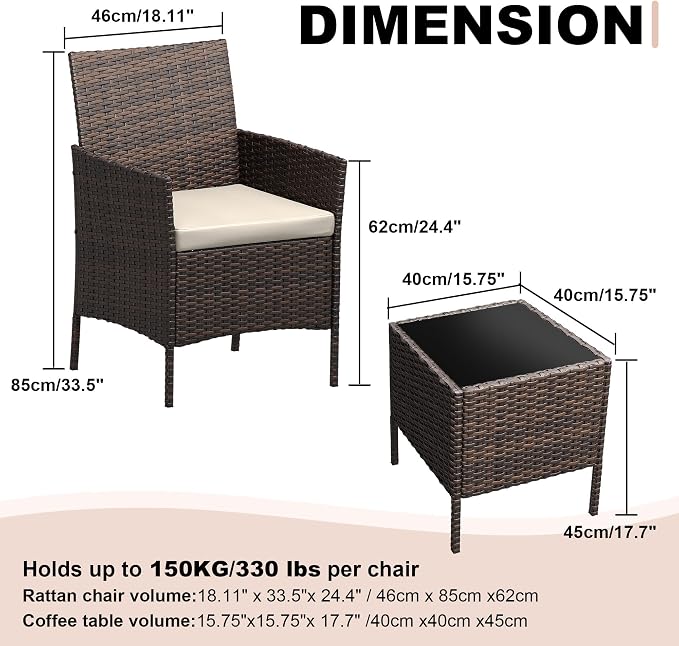 GarveeLife 3 Pieces Patio Furniture Set, Outdoor Furniture Sets - Image 8