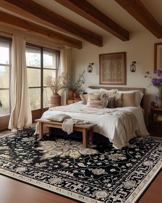 RELEANY Washable Area Rug, Water Repellent, Pet Friendly, Vintage Floral Boho - Image 3