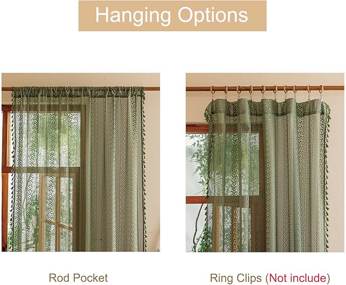 Sutuo Home Olive Green Boho Sheer Curtains 90 Inches Long - Image 6