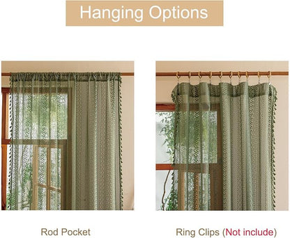 Sutuo Home Olive Green Boho Sheer Curtains 72 Inches Long - Image 4
