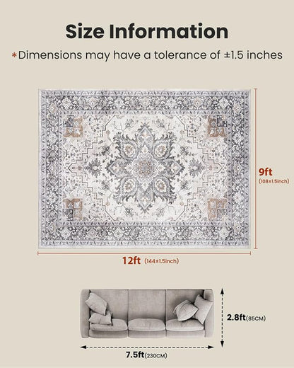 AMADA HOMEFURNISHING 9x12 Washable Area Rug, Low-Profile Large Area Rug - Image 2