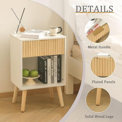 Fultyle Night Stand with Charger Station, Modern Wood Nightstand with Drawer - Image 5