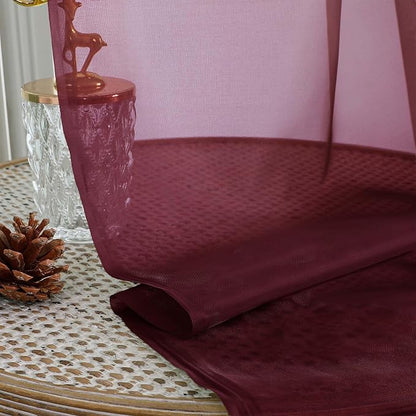 Burgundy Sheer Curtains 72 Inches Long 2 Panels Set, Light Filtering Sheer - Image 3