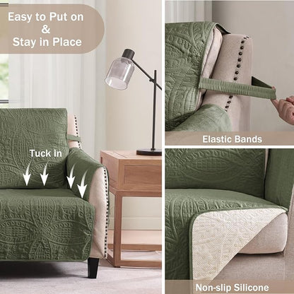 Olive Green Loveseat Covers for 2 Cushion Couch, Water-Repellent Slip Covers - Image 5