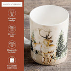 Maison d' Hermine Coffee Mug with Handles Fine Bone China Mugs Pack of One Tea Cups for Hot Beverages Cappuccino Latte Home Office Perfect for Gift (Deer In The Woods - Forest Deer, 15 Ounce)