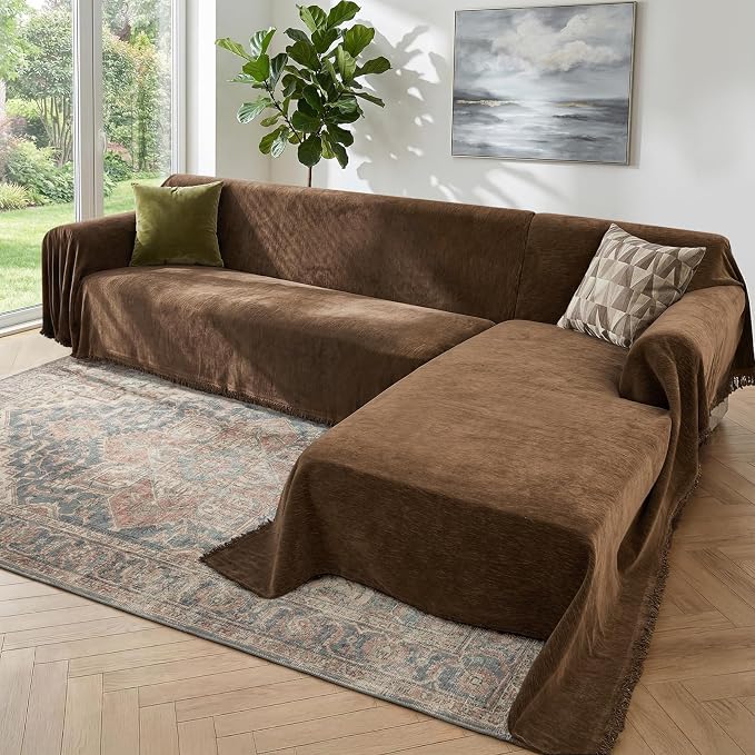 2 Pieces Sectional Couch Covers L Shaped Cover XXL Coffee | Thick Washable by Unknown