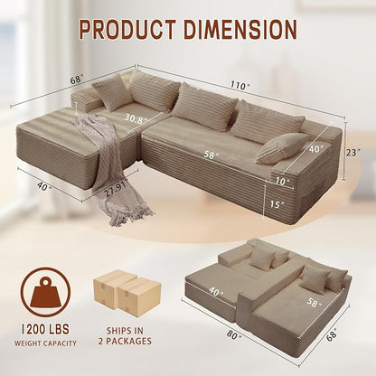 Korser 110" L-Shaped Modular Sectional Sofa - Image 2