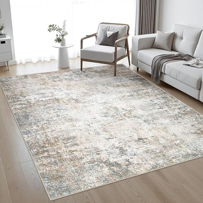 5x7 Area Rug Living Room: Modern Washable Indoor Soft Carpet Brown | by FXRHLP