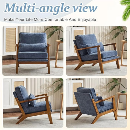 VINGLI Solid Wood Wide Armrests Accent Chair Set of 2, Upholstered Mid Century - Image 8