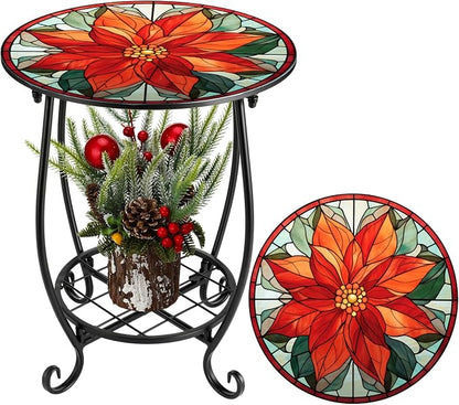 Cinnvoice Outdoor Side Table Round Small Mosaic Patio Accent Indoor End Plant by Cinnvoice