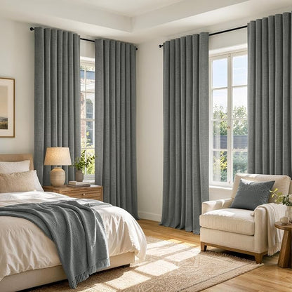 MIULEE 100% Blackout Linen Curtains 42 x 63 Inch Dark Grey 2 Panels | Thermal - Image 8