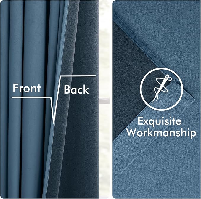 MIULEE Velvet Curtains 50W x 96L 2 Panels Stone Blue Blackout Curtains | Luxury - Image 6