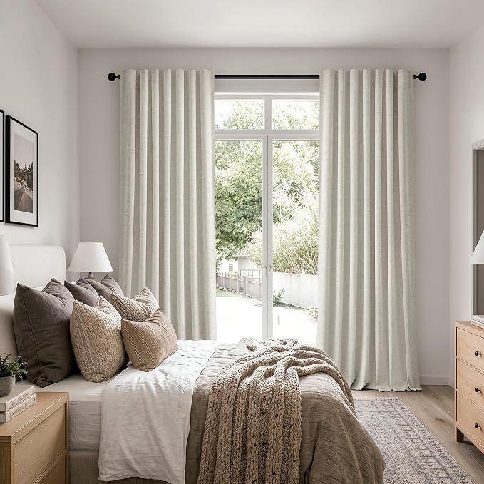 MIULEE 100% Blackout Linen Curtains 42 x 84 Inch Light Cream 2 Panels | Thermal - Image 8