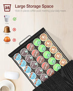 Coffee Pod Drawer for K Cup, 35 Pods K-Cup Holder Organizer with Cup Holder, Durable Coffee Maker Stand with Storage Drawer, Black