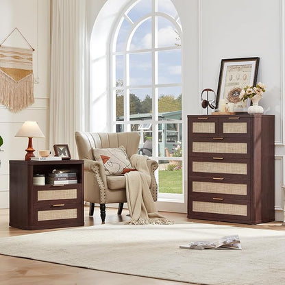 LEYAOYAO Dresser for Bedroom, Modern 6 Drawers Boho Rattan Dressers - Image 9