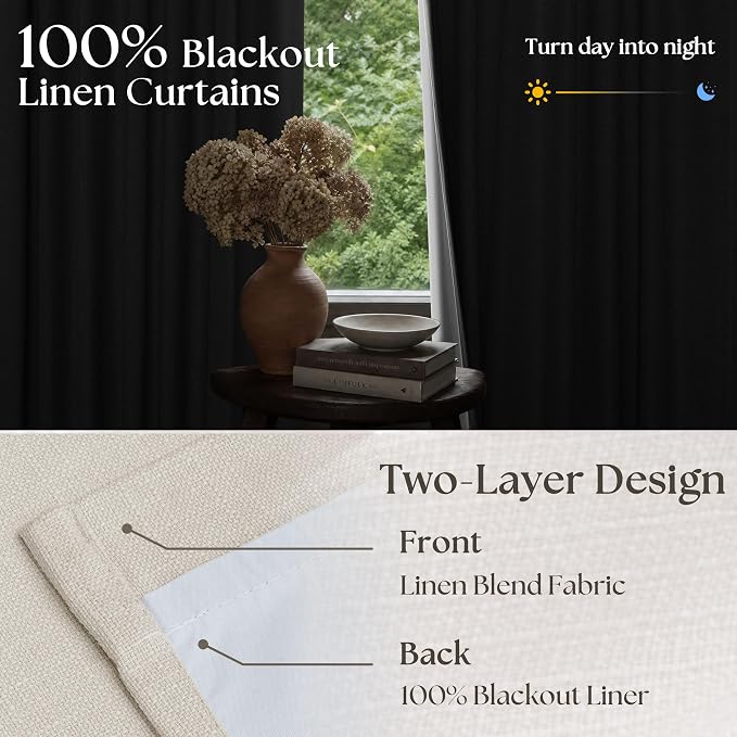 Pinch Pleated 100% Blackout Thick Linen Curtains 84 Inch Long Natural | Thick - Image 2