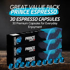 Prince Caffe Espresso Pods – Premium Intensity 8, Medium-Dark Roast, The Espresso Coffee Pods Are Compatible with Nespresso Original Line Machines, 30 Count (3 x 10 Capsules) Premium Quality Coffee Capsules.