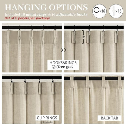 Floor to Ceiling Light Flax Linen Curtains 120 Inches Long 2 Panels Set - Image 6