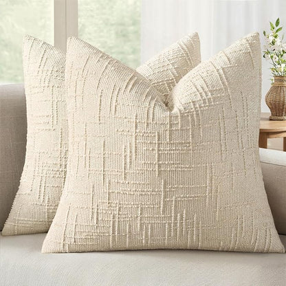 MIULEE Chenille Textured Euro Throw Pillow Covers Beige 24x24 Set of 2 | Slubby by MIULEE