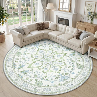 RELEANY Washable Area Rug, Round 10ft, Water Repellent, Pet Friendly, Vintage by RELEANY