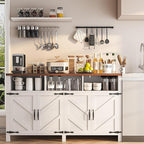 Buffet Sideboard with Storage Farmhouse with 4 Doors, 55'' Large Kitchen Storage Cabinet Wood Coffee Bar Cabinet Buffet Table with Shelves for Kitchen, Dining Room, Entryway
