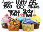 Gyufise 30 Pack Gold Glitter 65th Birthday Cupcake Toppers Vintage 1960 Cake Toppers Hello 65 Cake Topper Sixty Five 65 & Fabulous Cupcake Picks 65th Birthday Cake Decorations Supplies
