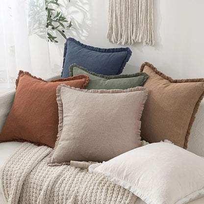 MIULEE Boho Natural Linen Fringe Decorative Euro Throw Pillow Covers 28x28 | - Image 5