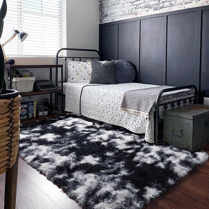 Black White Grey Bedroom Rugs 4x6 Ft, Soft Fuzzy Plush Indoor Floor Area Rug | - Image 9