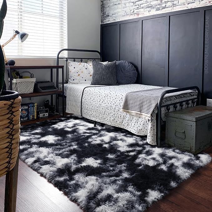 Black White Rugs for Living Room 6x9, Shag Fuzzy Fluffy Rugs for Bedroom Kids - Image 7