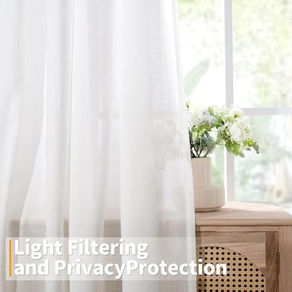 YoungsTex 72 Inch Length White Linen Semi Sheer Curtains - Image 3