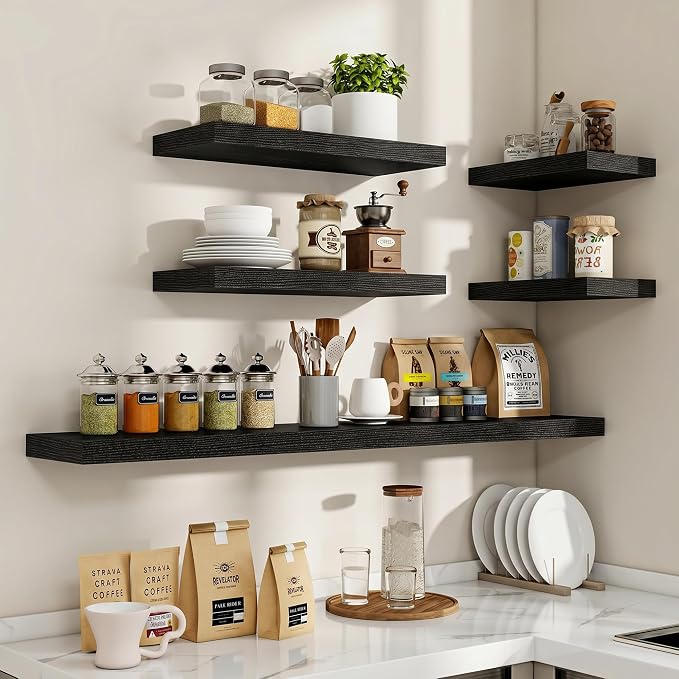 Acovy 40 Inch Floating Shelves, 3D Textured Wood Grain, Wooden Shelves - Image 7