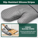 Beneno Kitchen Oven Mitts 2-Pack Heat Resistant to 500°F with Non-Slip Silicone Grip, Extra Long 14.3" Forearm Protection, Soft Quilted Cotton Terry Lining, Ideal for Cooking, Baking, Grilling, Gray