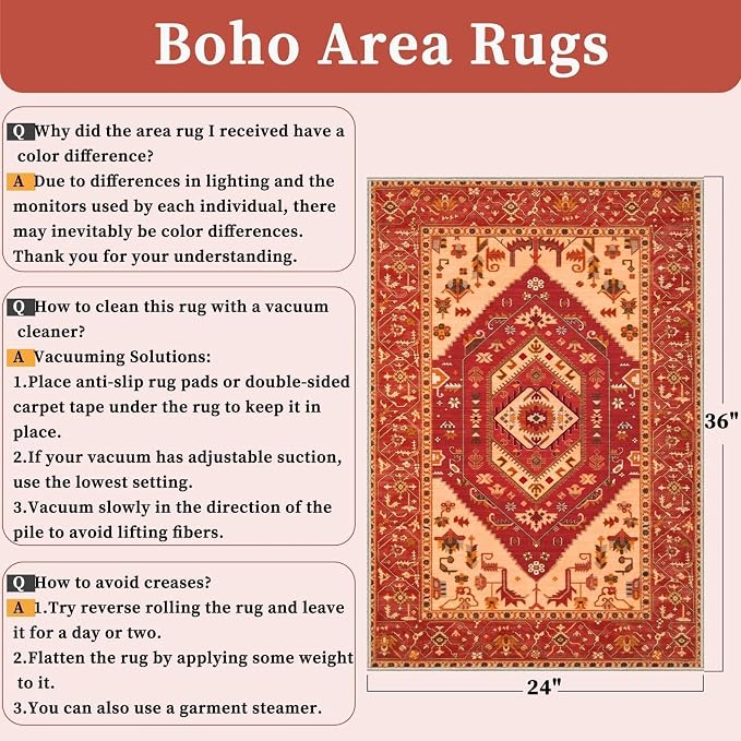 SERISSA 2x3 Washable Non Slip Boho Small Area Rug - Image 2
