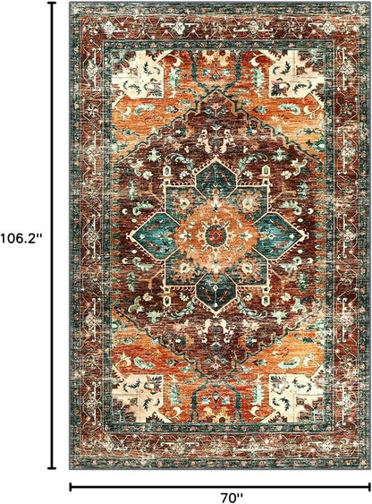 Yamaziot 6x9 Large Area Rug, Non-Slip Washable Boho Living Room Rug | Stain - Image 2