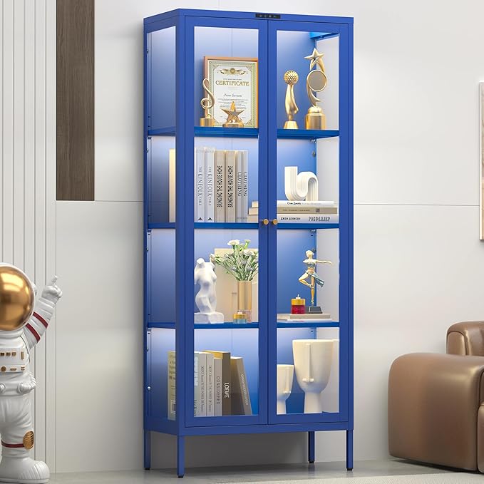 UNICOLY Display Cabinet with Glass Doors, Glass Display Cabinet with 8 Color by For30YearsWehavespecializedinsteelfurniture
