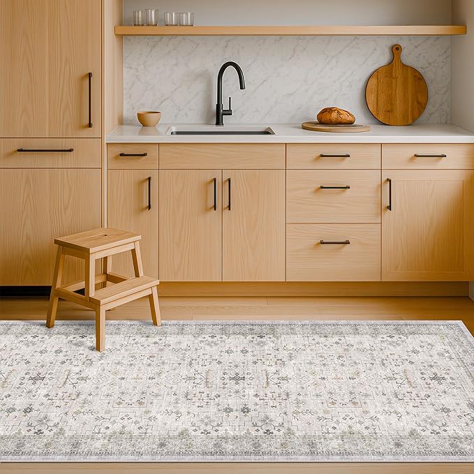Washable Light Gray & Sage 2'6"x8' Wide Runner Rugs by HazoHaus
