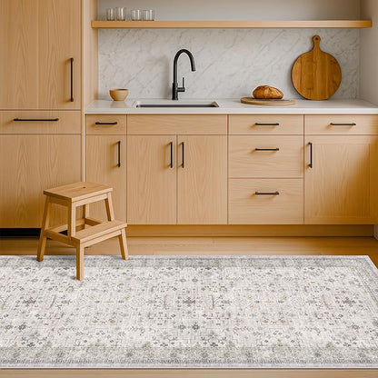 Washable Light Gray & Sage 2'6"x8' Wide Runner Rugs by HazoHaus