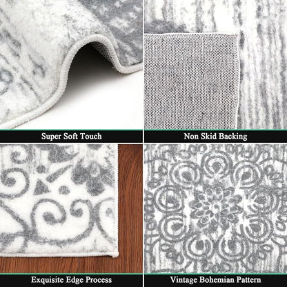 HEBE Area Rug for Entryway 3'x5', Washable Non Slip Boho Bedroom Rug | Soft - Image 3