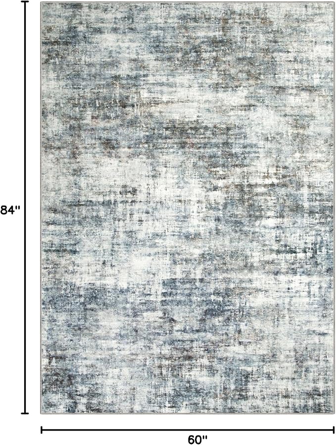 5x7 Area Rugs for Living Room: Washable Abstract Blue Multi Badroom Carpet | - Image 2