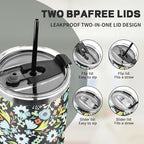 40 oz Tumbler with Lids and Straws, Stainless Steel Insulated Coffee Tumbler, Double Wall Vacuum Insulated Travel Mug Cup, Leakproof Thermal Coffee Cup for Hot and Cold Drinks (Blue Flower)