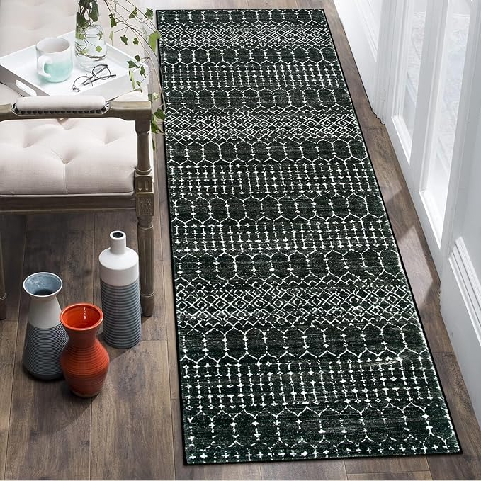 Lahome Moroccan Black Washable Runner 2x5 Non-Slip Lightweight Laundry Room Rug - Image 7