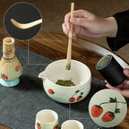 Matcha Whisk Set, Cute Strawberry Matcha Bowl Set with 2 Cups, Bamboo Whisk, Scoop & Holder, Matcha Kit Gift for Tea Lovers and Tea Ceremony, Birthday, Anniversary