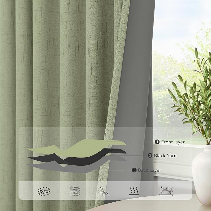 102 Inch Curtains Blackout Sage Green Christmas Decoration Black Out Linen - Image 5