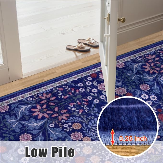 PLHXFR Area Rug 9x12 Living Room: Floral Washable Boho Soft Carpet Blue | - Image 8