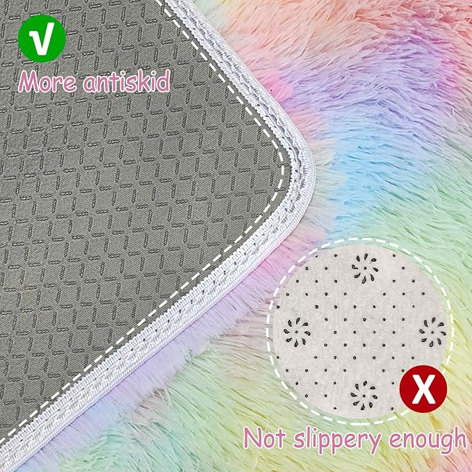 Fluffy Rainbow Rug for Girls Bedroom 2x6 Feet Kawaii Tie Dye Runner Rug Cute - Image 4