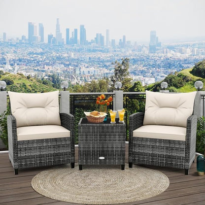 HAPPYGRILL 3 Pieces Patio Conversation Set PE Rattan Outdoor Furniture Sofa Set - Image 2