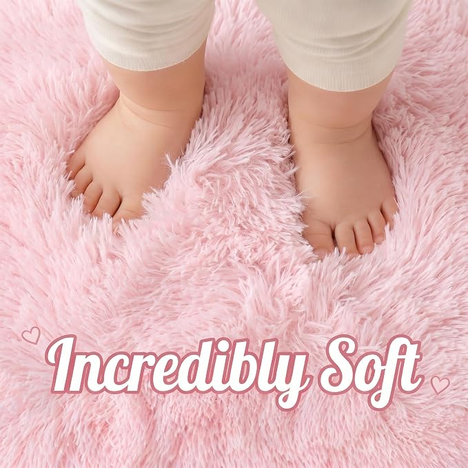 Pink Rugs for Bedroom Girls, Fluffy 4x6 Soft Plush Fuzzy Shaggy Kids Area Rug - Image 2