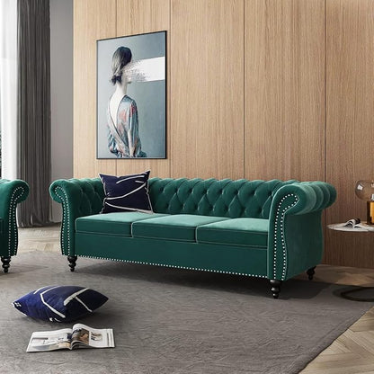 Chesterfield 3 Seater Sofa, Modern Velvet Tufted Couch 3 Seater - Image 3