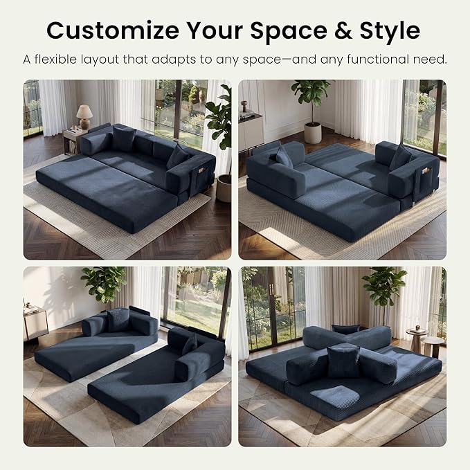 78.8" Convertible Sofa Bed, Corduroy Futon Couch - Image 3